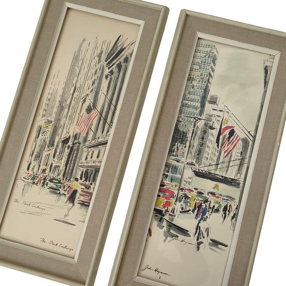 JOHN HAYMSON N.Y. STOCK EXCHANGE NEW YORK VINTAGE 50S MID CENTURY LITHOGRAPH - Picture 7 of 16